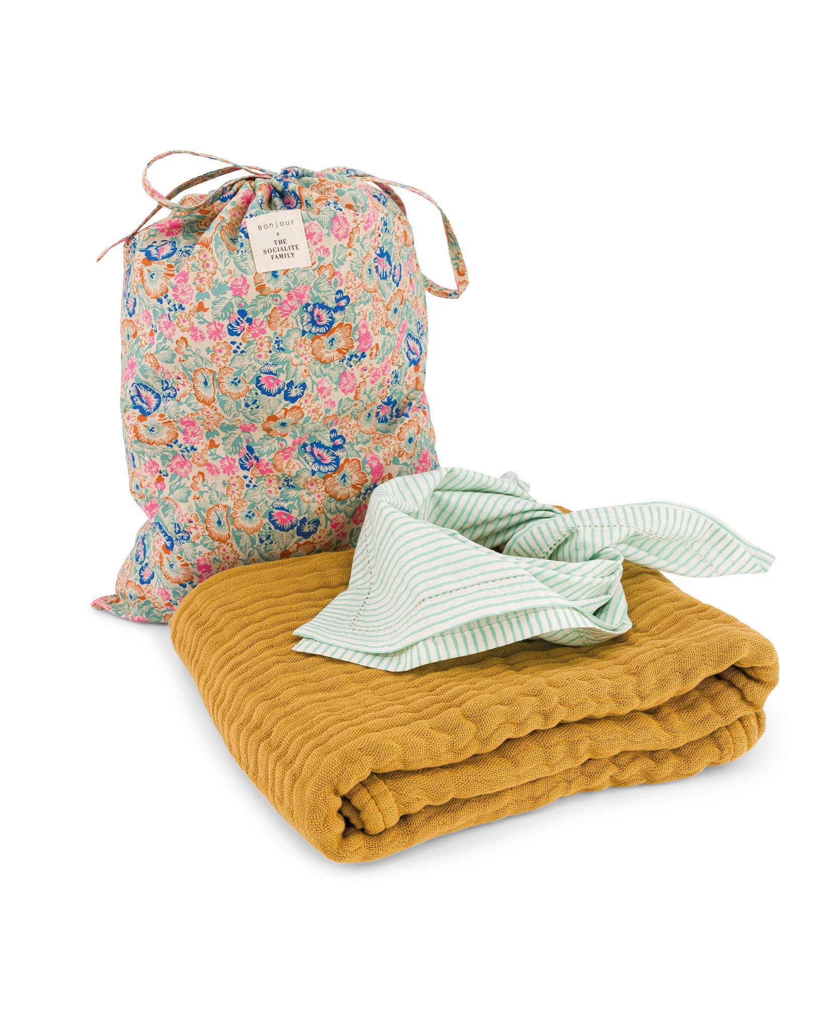Trousseau de naissance Bonjour en gaze de coton - Moutarde
