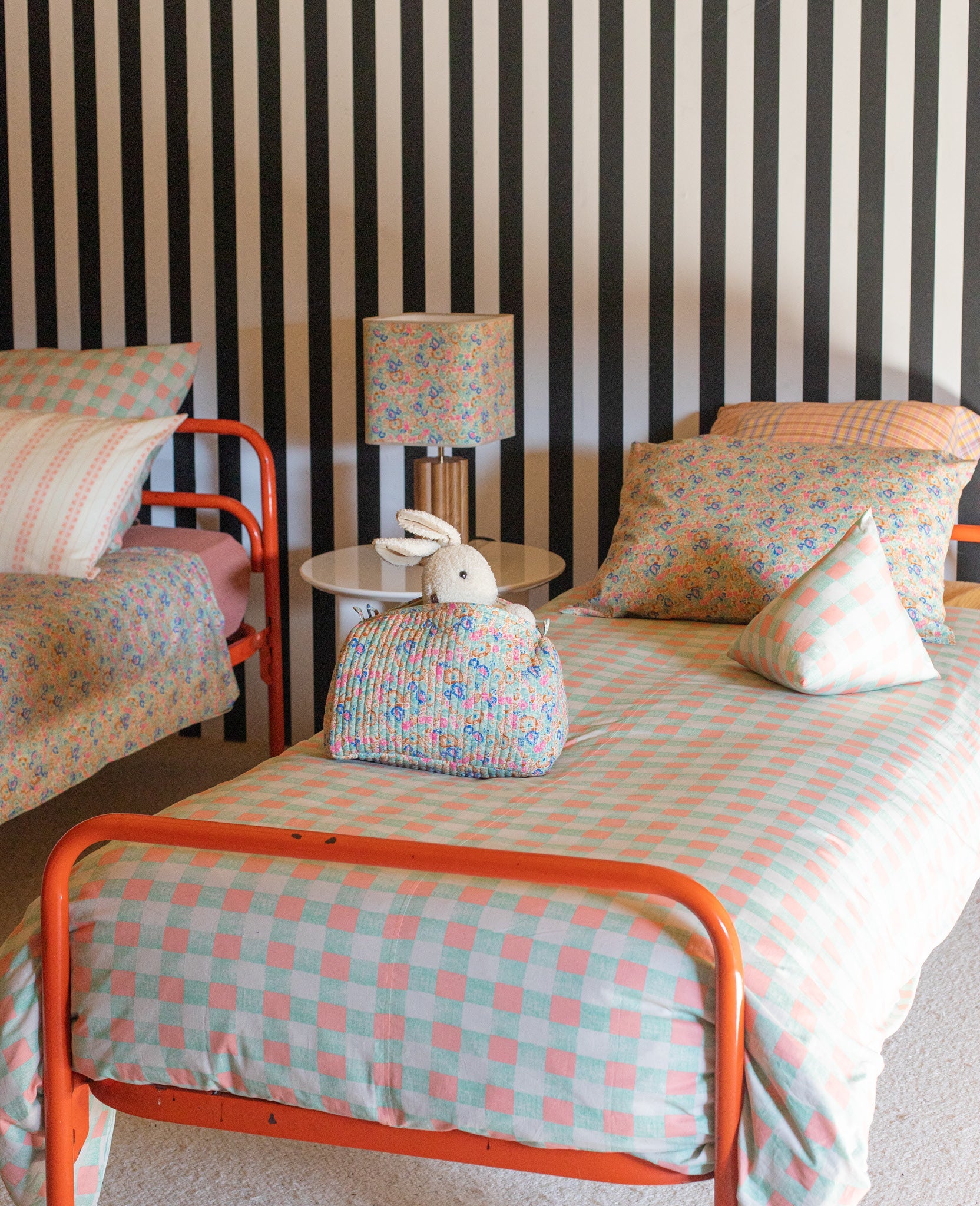 Housse de couette lit simple Bonjour - Bleu et Rose