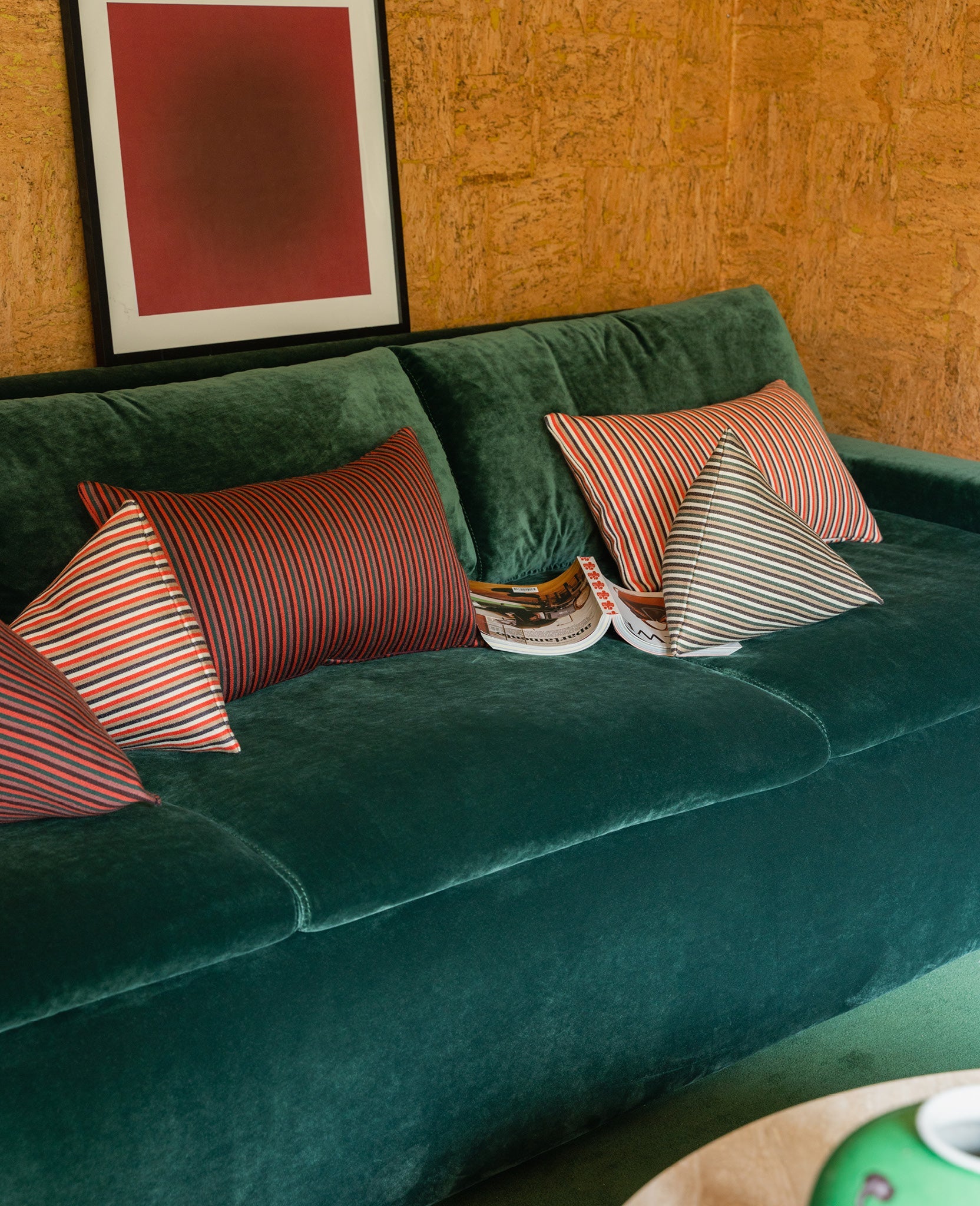 Coussin Divino en laine mélangée - Brique et Vert