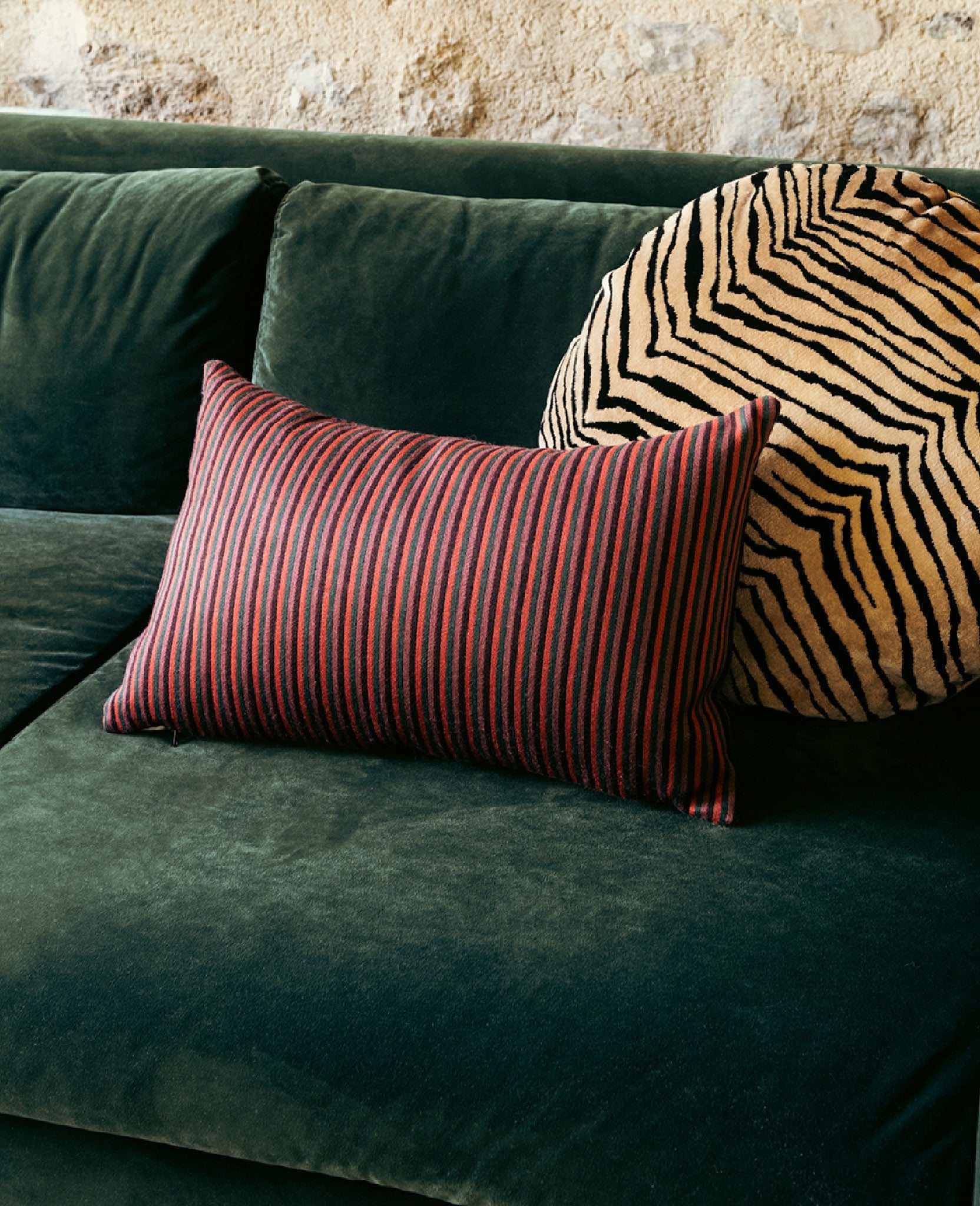 Coussin Divino en laine mélangée - Brique et Vert
