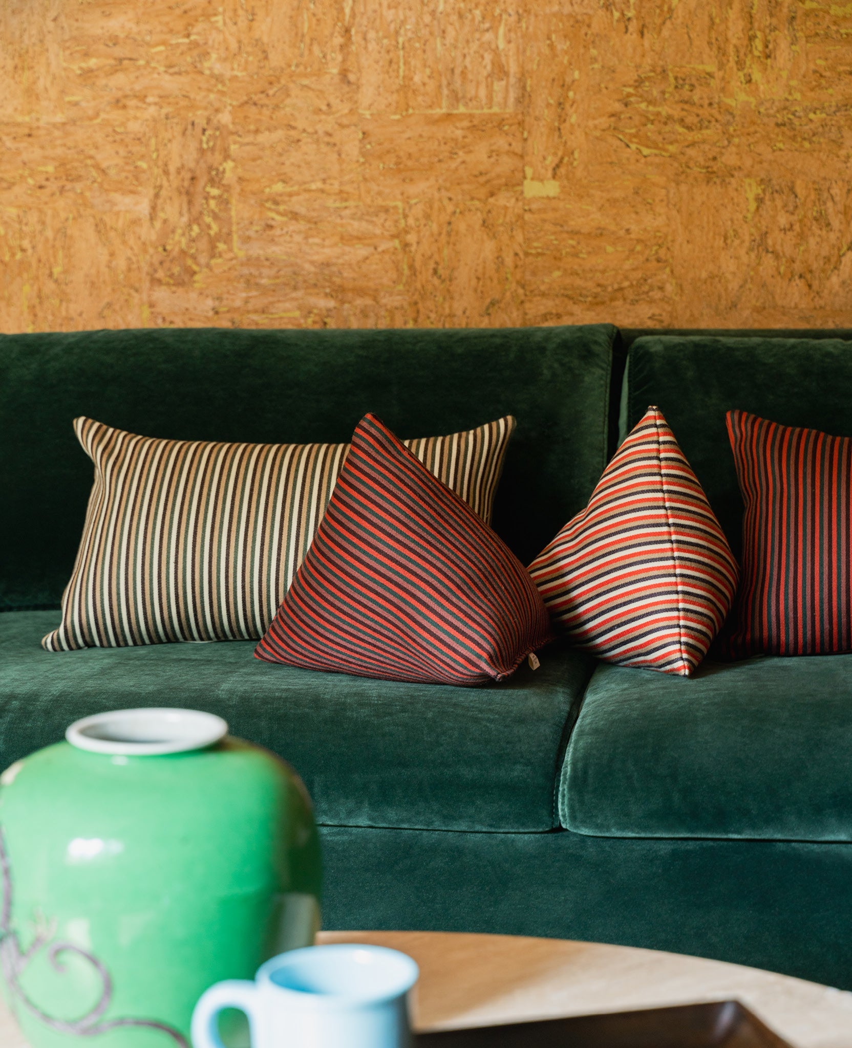 Coussin Divino - Brique et vert