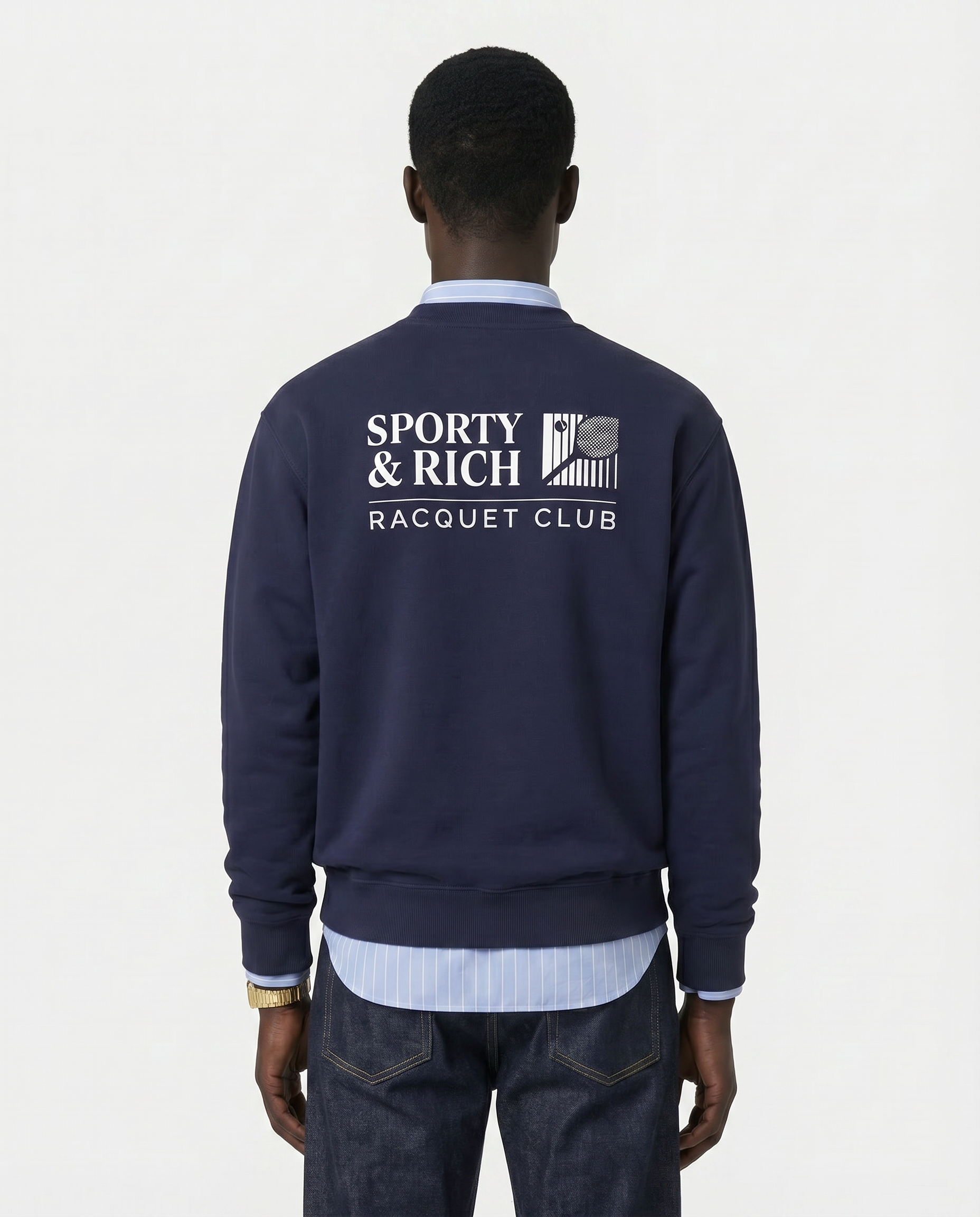 Pull à col rond Promo - Bleu marine/Blanc