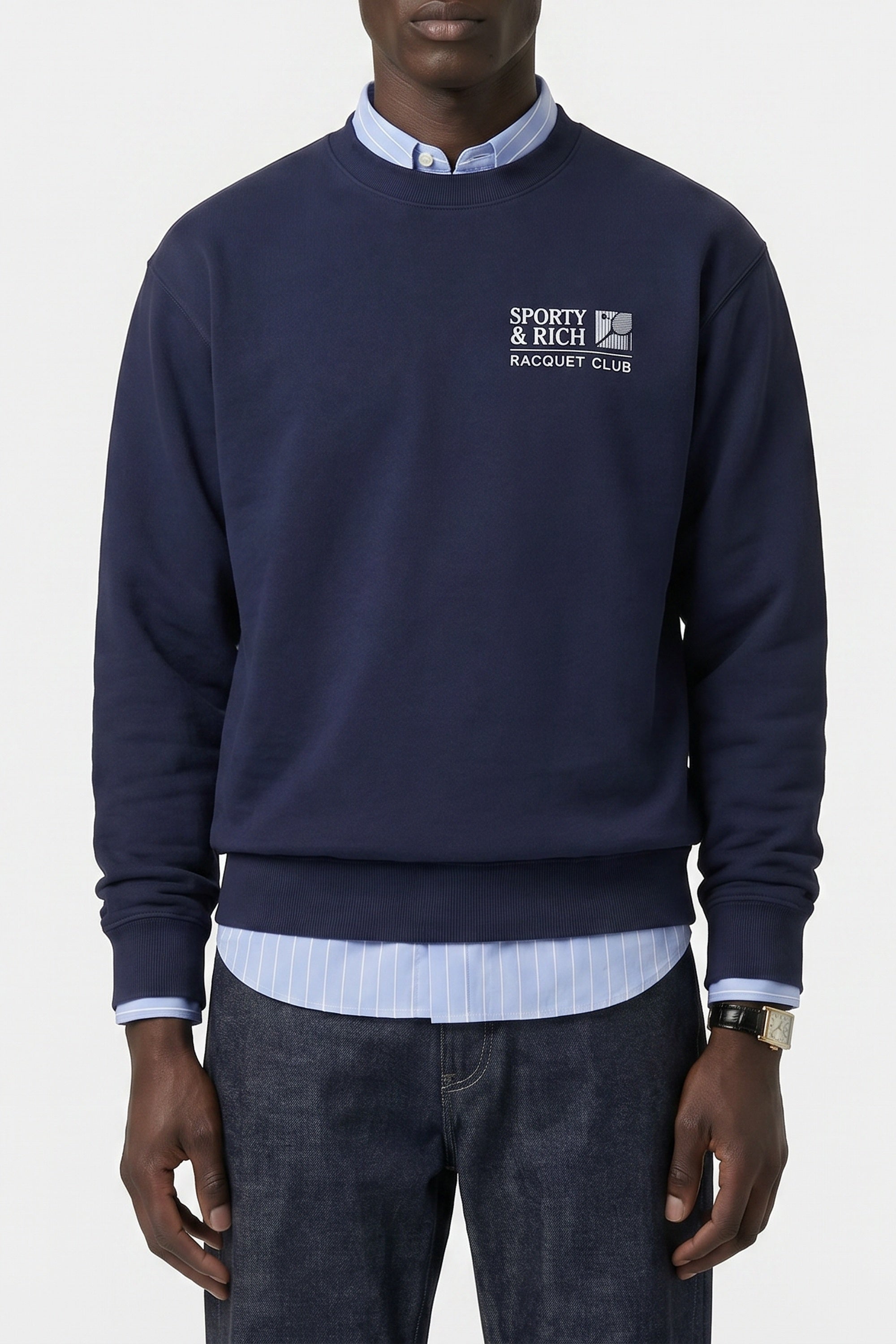 Pull à col rond Promo - Bleu Marine & Blanc