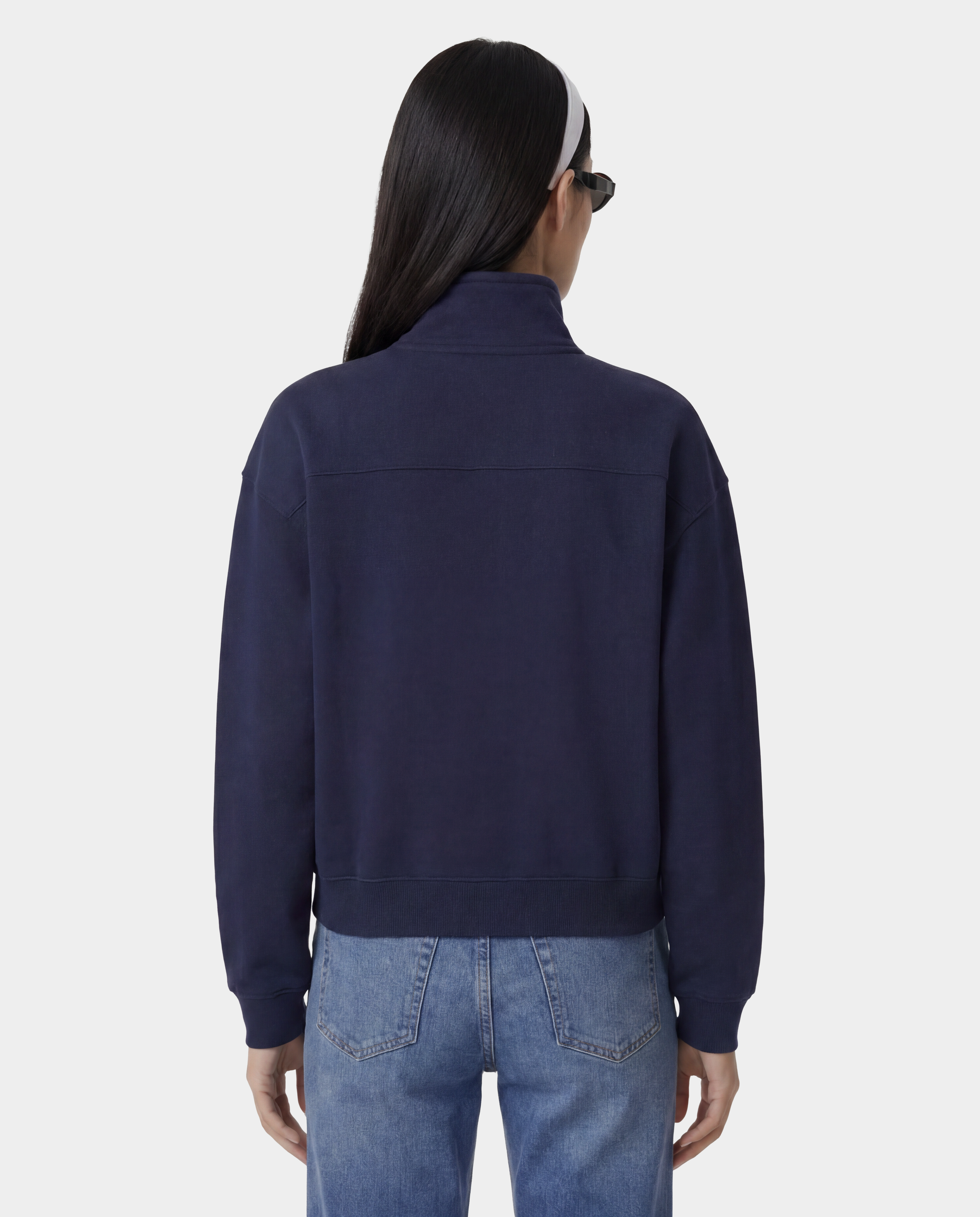 Pull à fermeture éclair quart de longueur brodé du blason de New York - Bleu marine foncé