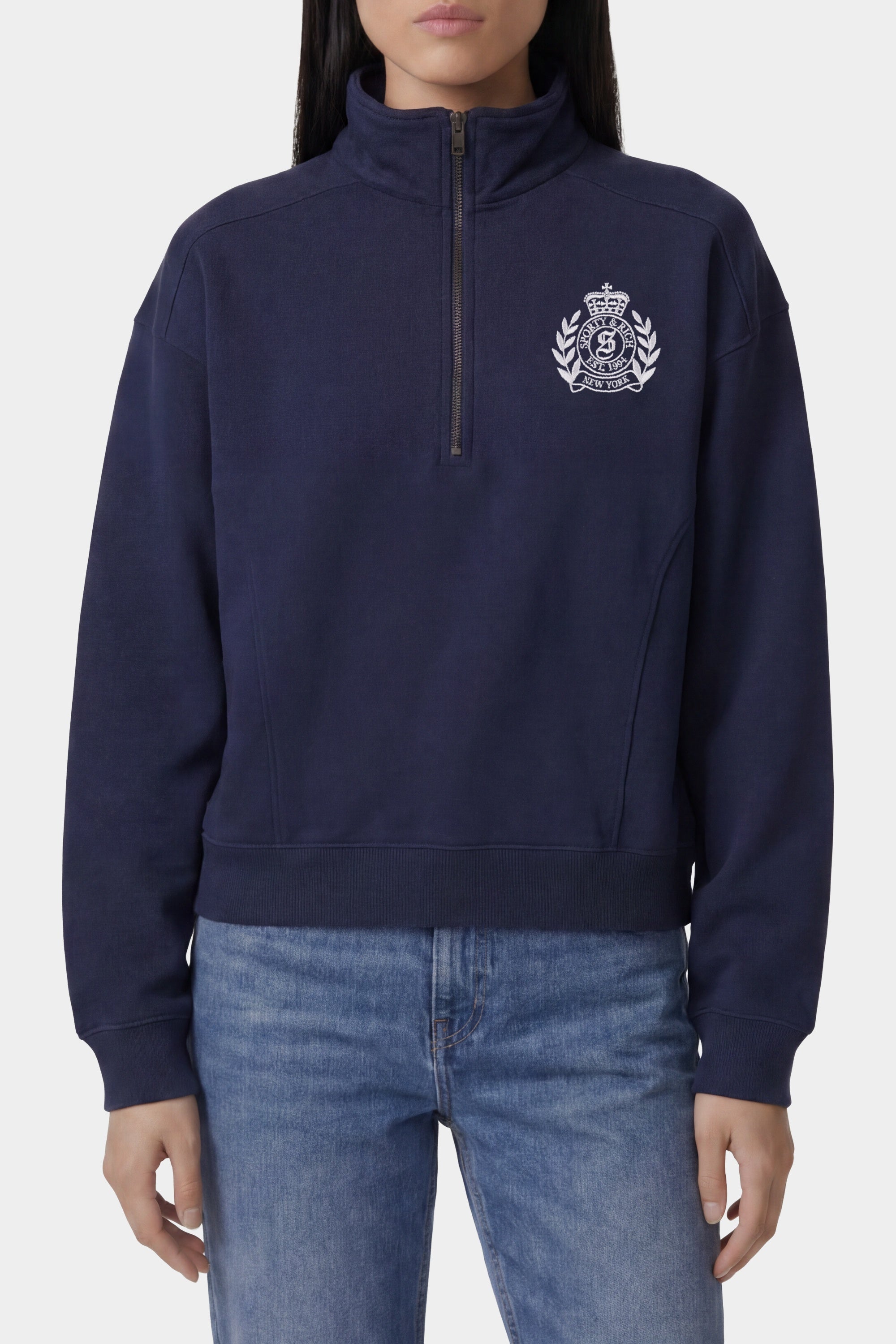 Pull zippé brodé du blason de New York - Bleu Marine Foncé