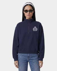 Pull à fermeture éclair quart de longueur brodé du blason de New York - Bleu marine foncé