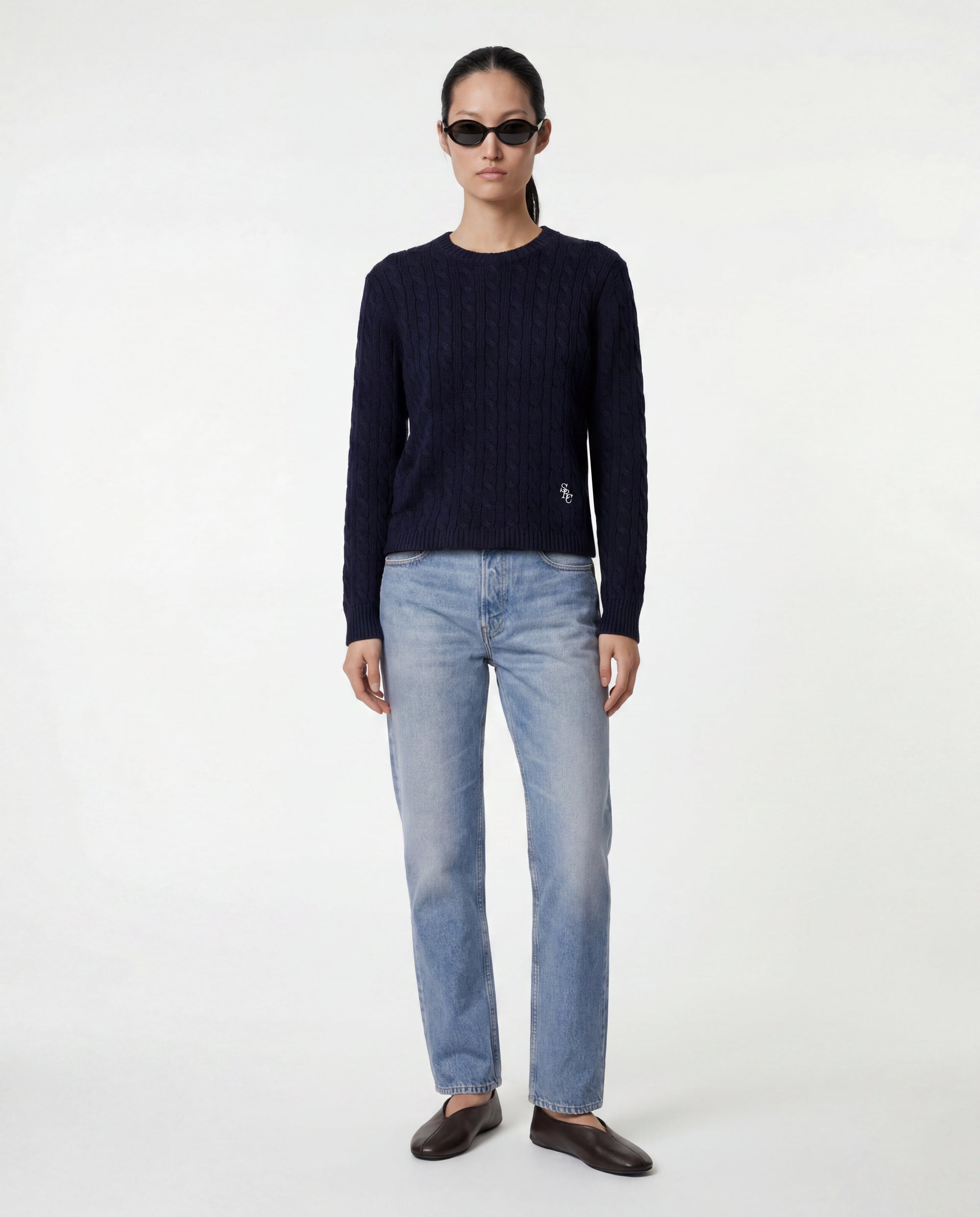 Pull SRC à torsades - Bleu marine foncé