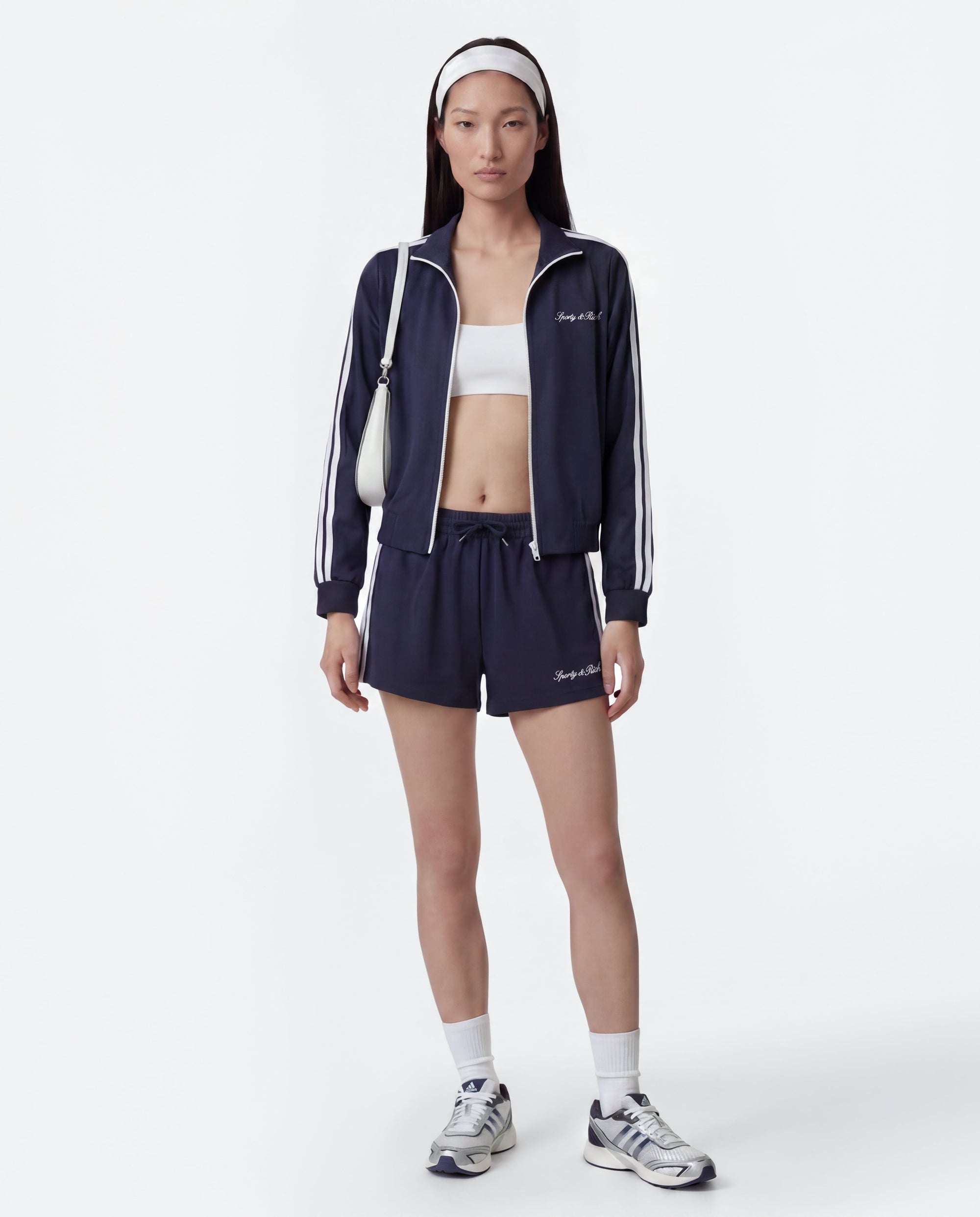 Short de sport rétro avec logo Signature - Bleu marine foncé
