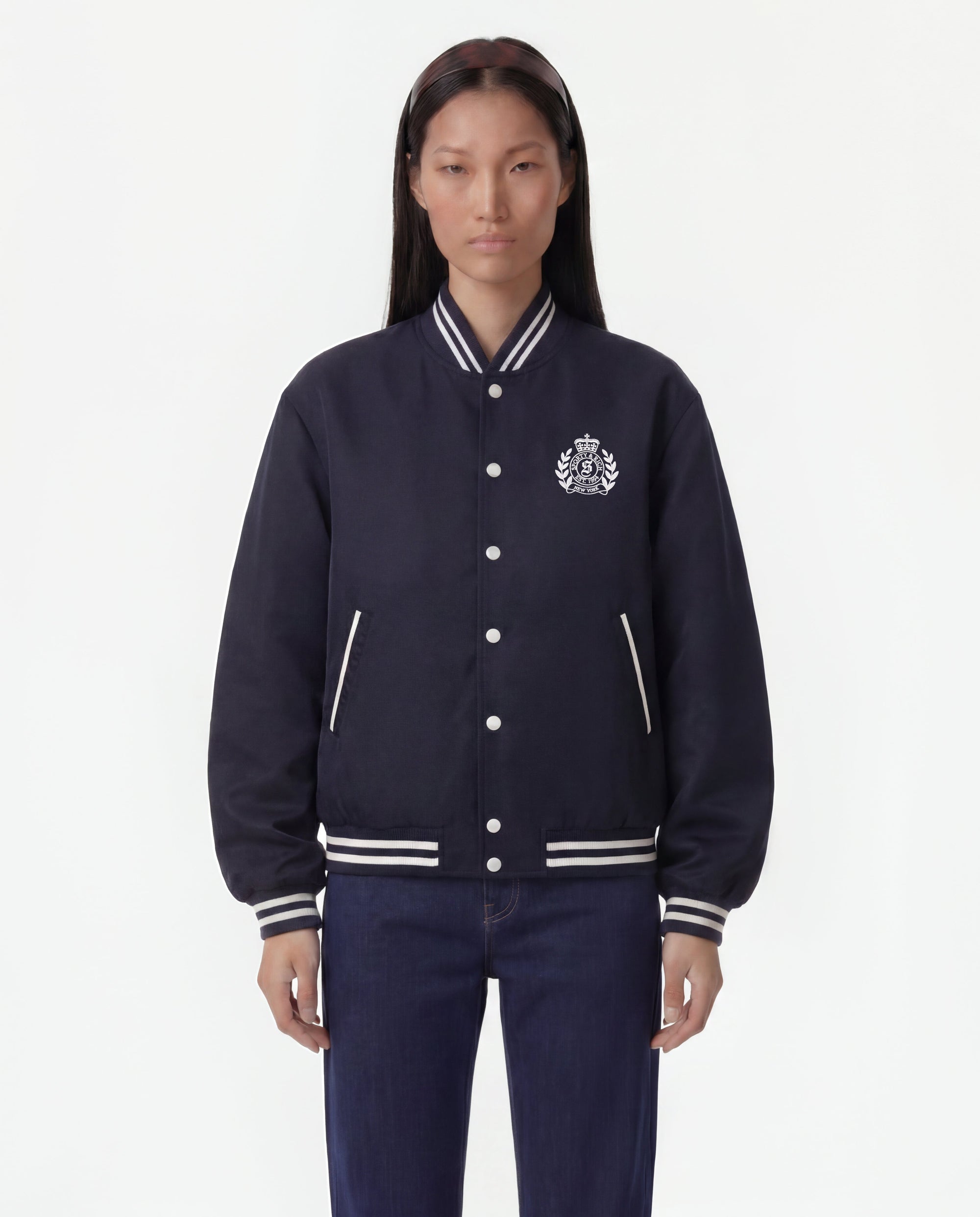 Veste universitaire oversize H&W Crest - Bleu marine foncé
