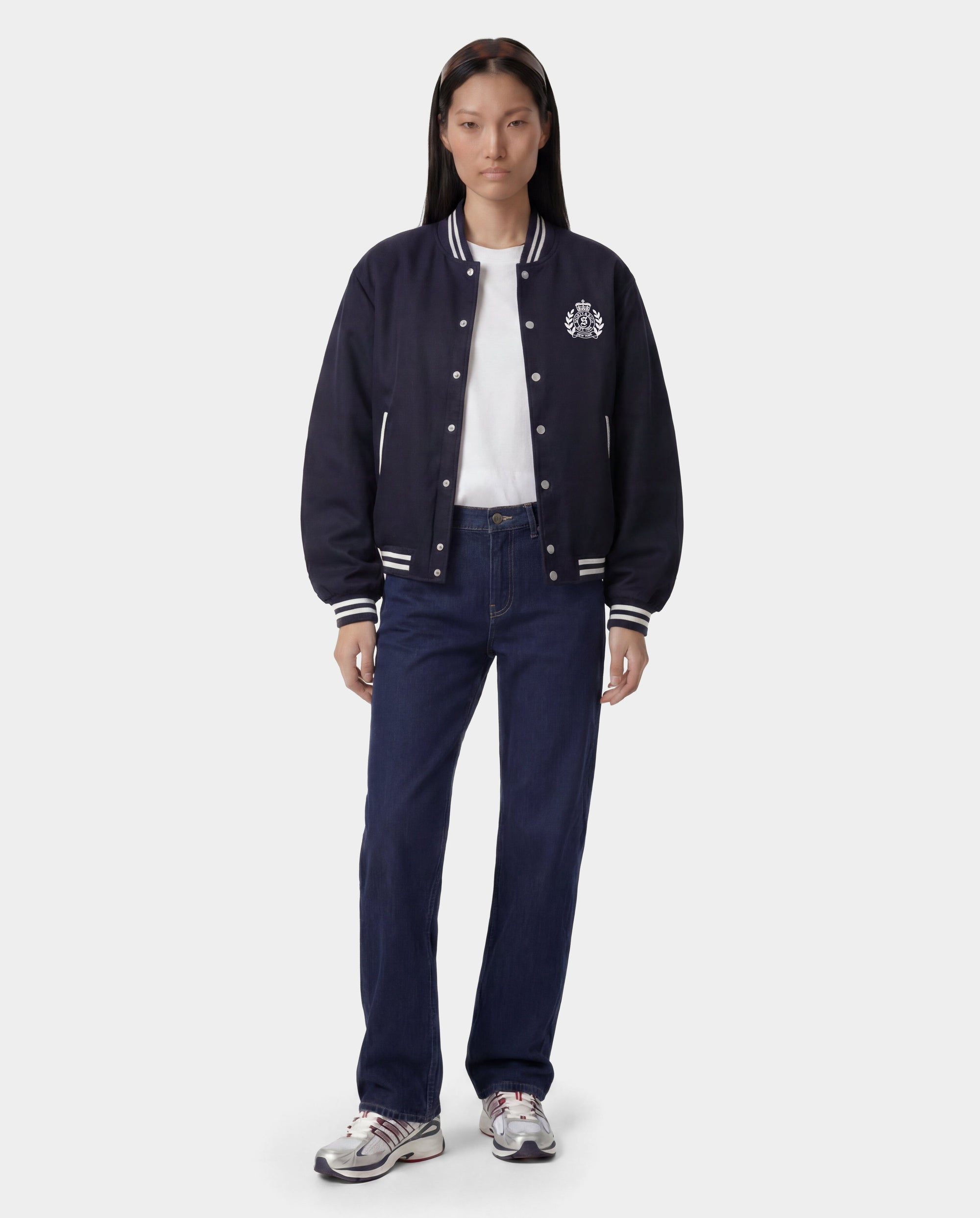 Veste universitaire oversize H&W Crest - Bleu marine foncé