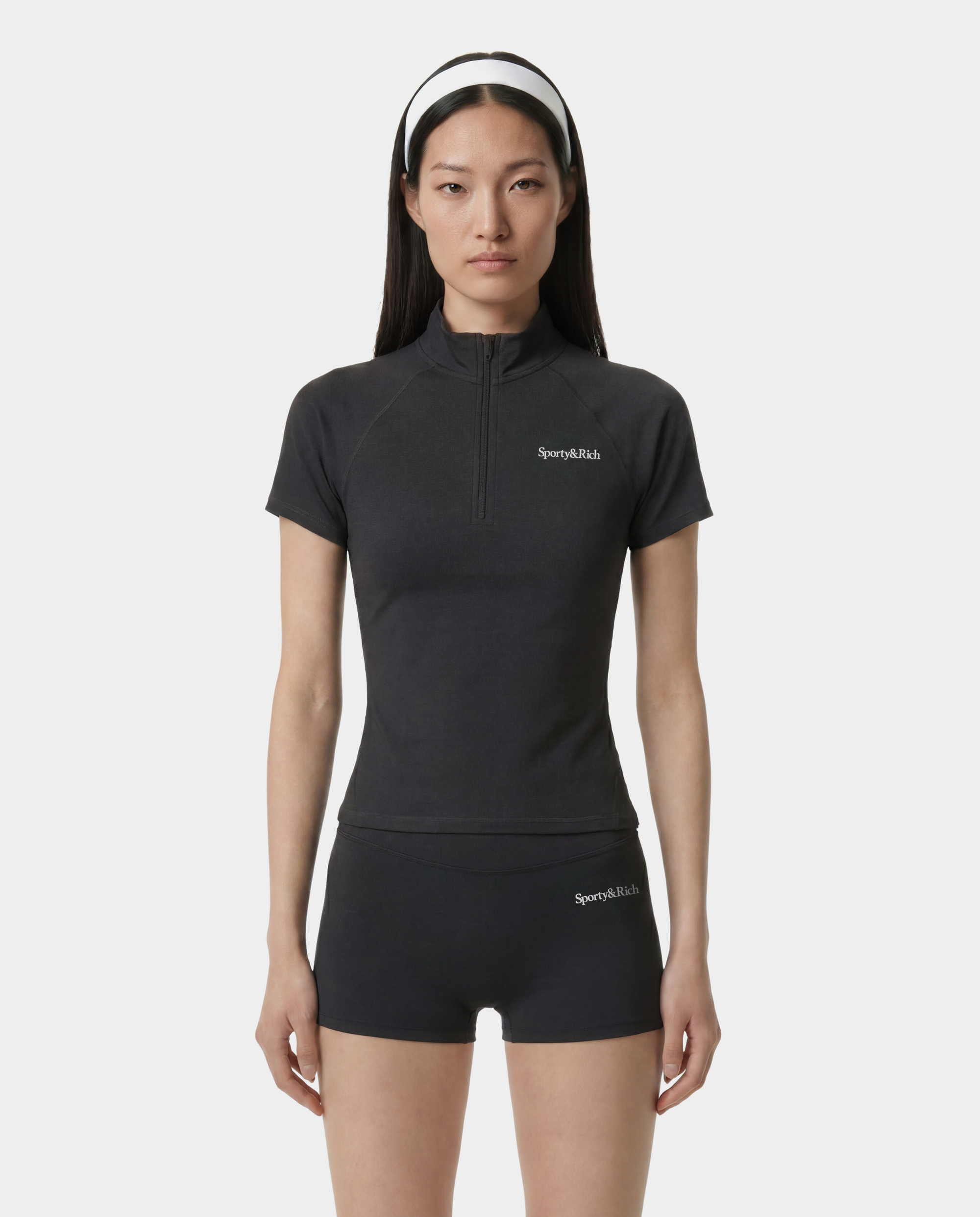 Pull de sport à col zippé Serif Logo SS - Charbon
