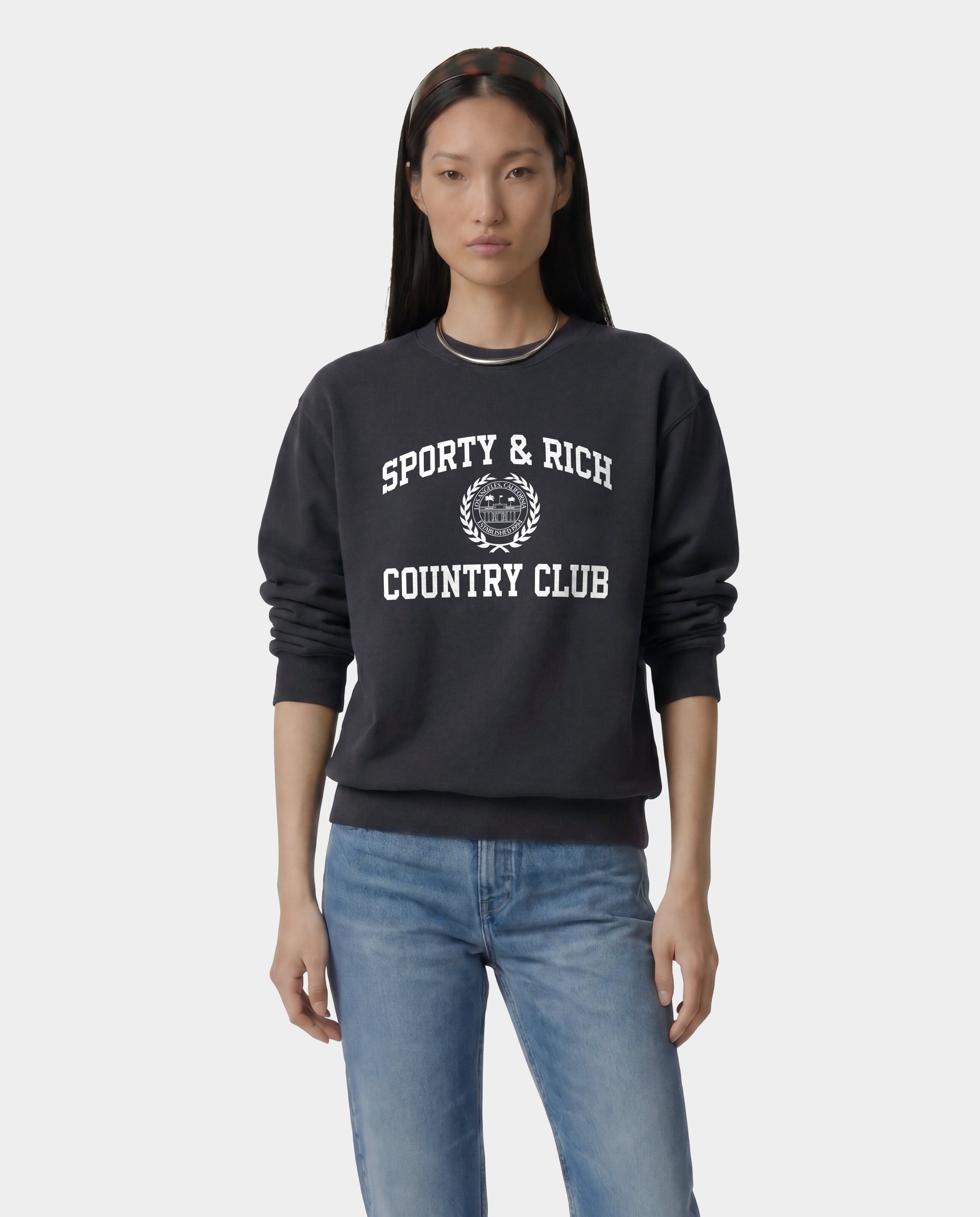 Pull à col rond avec écusson « Varsity » - Carbon