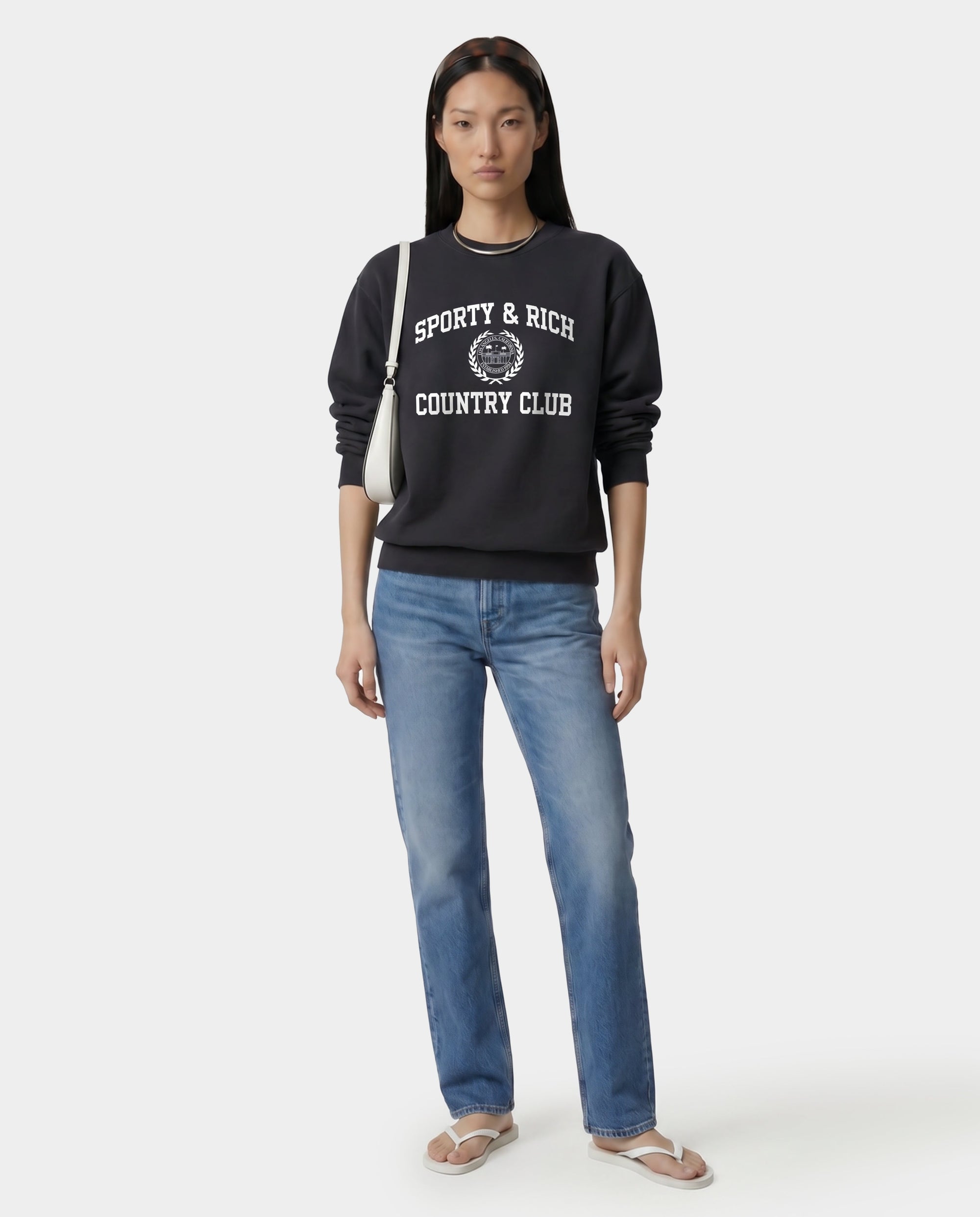 Pull à col rond avec écusson « Varsity » - Carbon