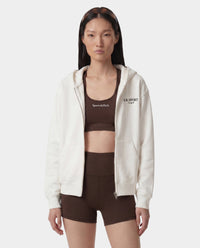 Sweat à capuche zippé brodé SR Sport - Écru