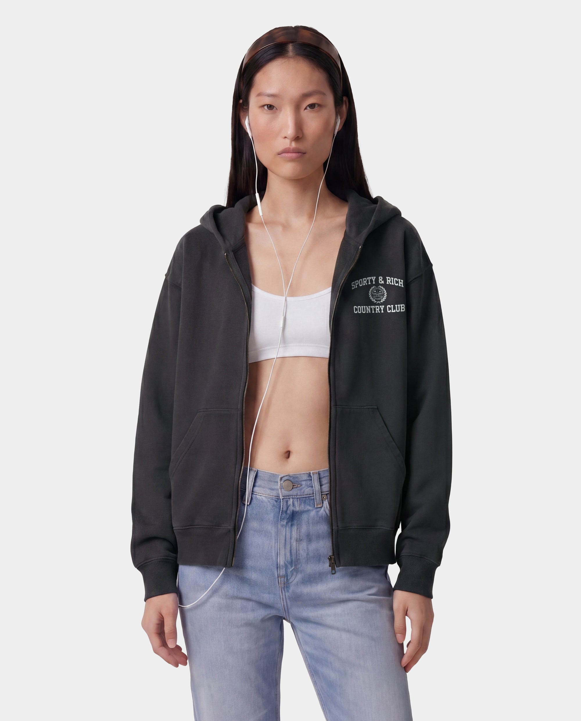 Sweat à capuche zippé Varsity Crest - Charbon