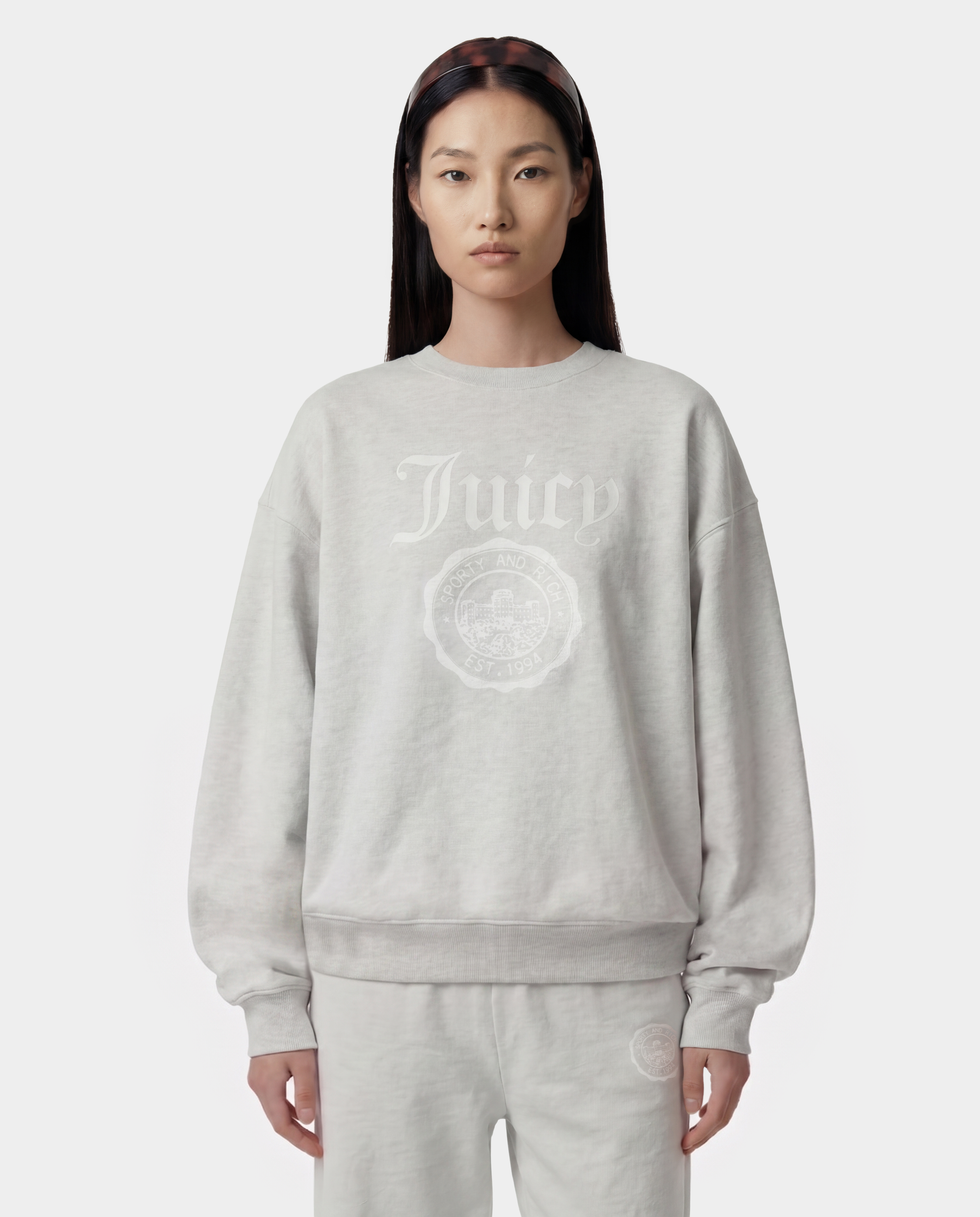 T-shirt à col rond avec emblème Juicy - Gris chiné