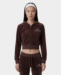 Sweat à capuche zippé en velours « Juicy Script » - Chocolat