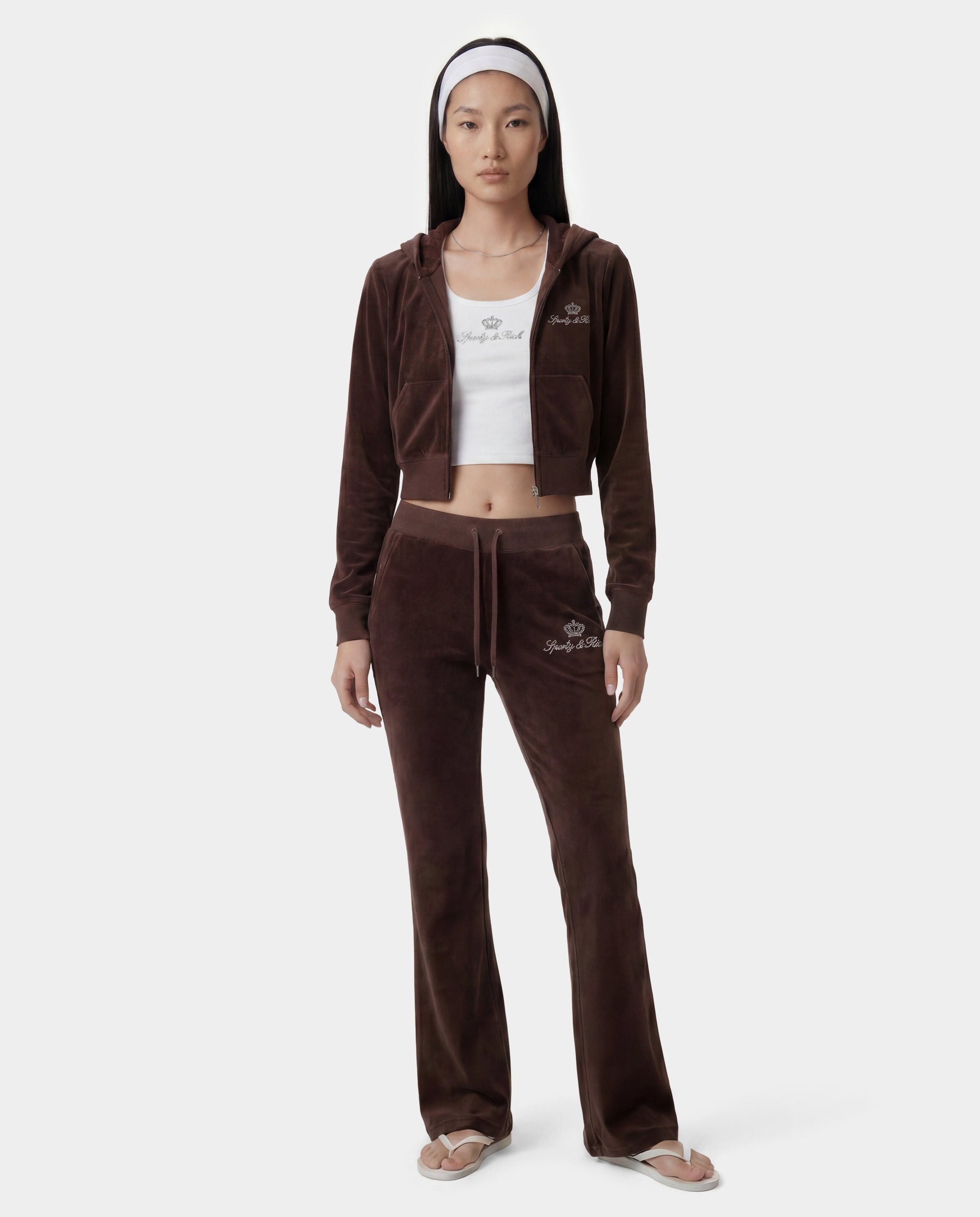 Sweat à capuche zippé en velours « Juicy Script » - Chocolat