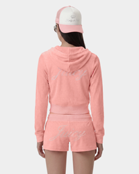 Sweat à capuche zippé en velours avec inscription « Juicy » - Rose