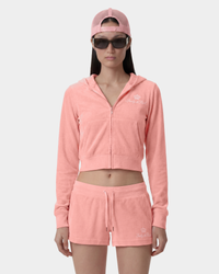 Sweat à capuche zippé en velours avec inscription « Juicy » - Rose