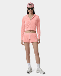 Sweat à capuche zippé en velours avec inscription « Juicy » - Rose