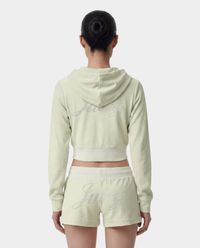 Sweat à capuche zippé en velours « Juicy Script » - Sauge