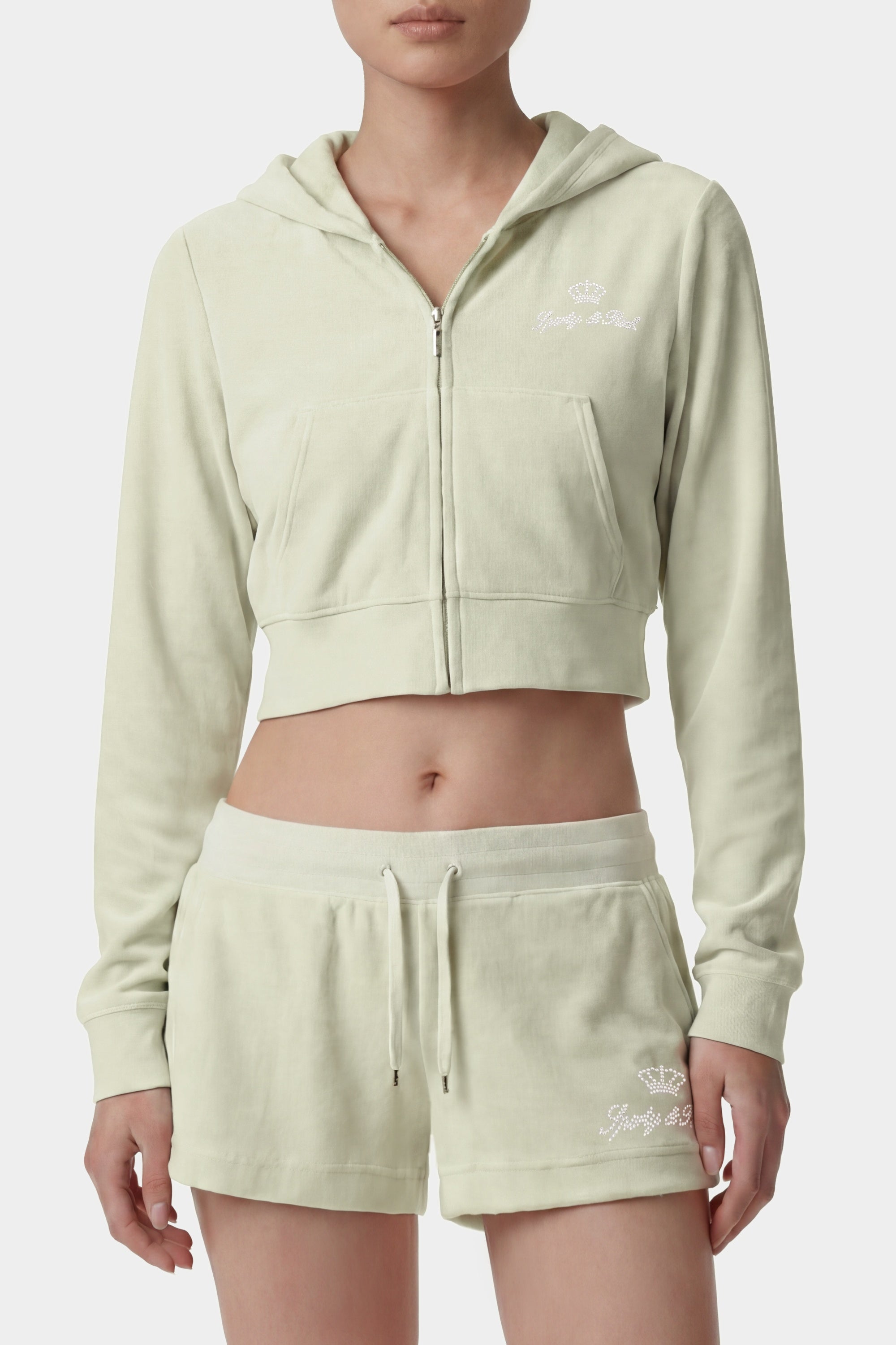 Sweatshirt zippé Juicy Script en velours - Sauge