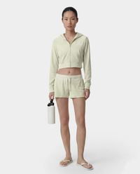 Sweat à capuche zippé en velours « Juicy Script » - Sauge