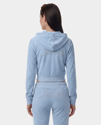 Sweat à capuche zippé en velours « Juicy Script » - Bleu ciel