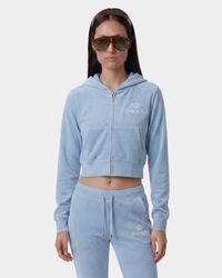 Sweat à capuche zippé en velours « Juicy Script » - Bleu ciel