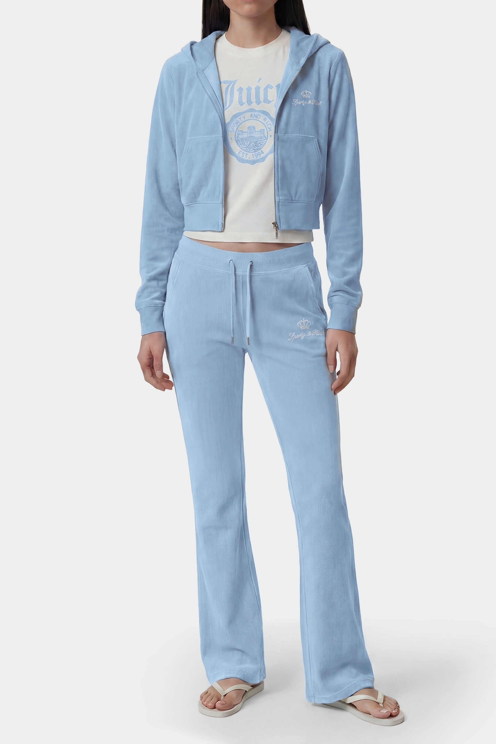 Sweatshirt zippé Juicy Script en velours - Bleu Ciel