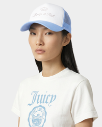 Juicy Crown Trucker Hat - White & Sky Blue