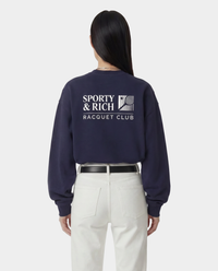 Pull à col rond Promo - Bleu marine/Blanc