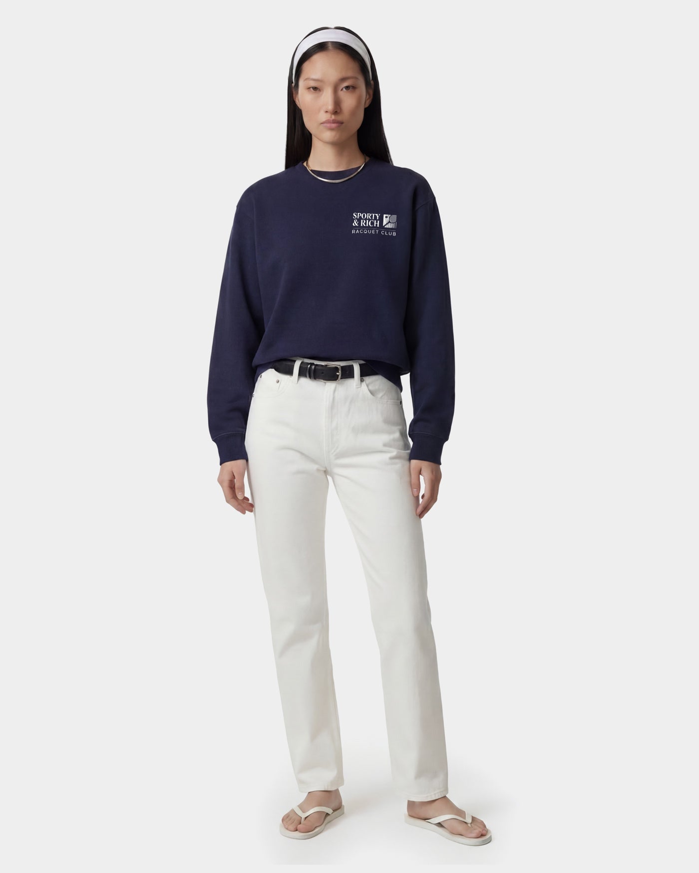 Pull à col rond Promo - Bleu marine/Blanc