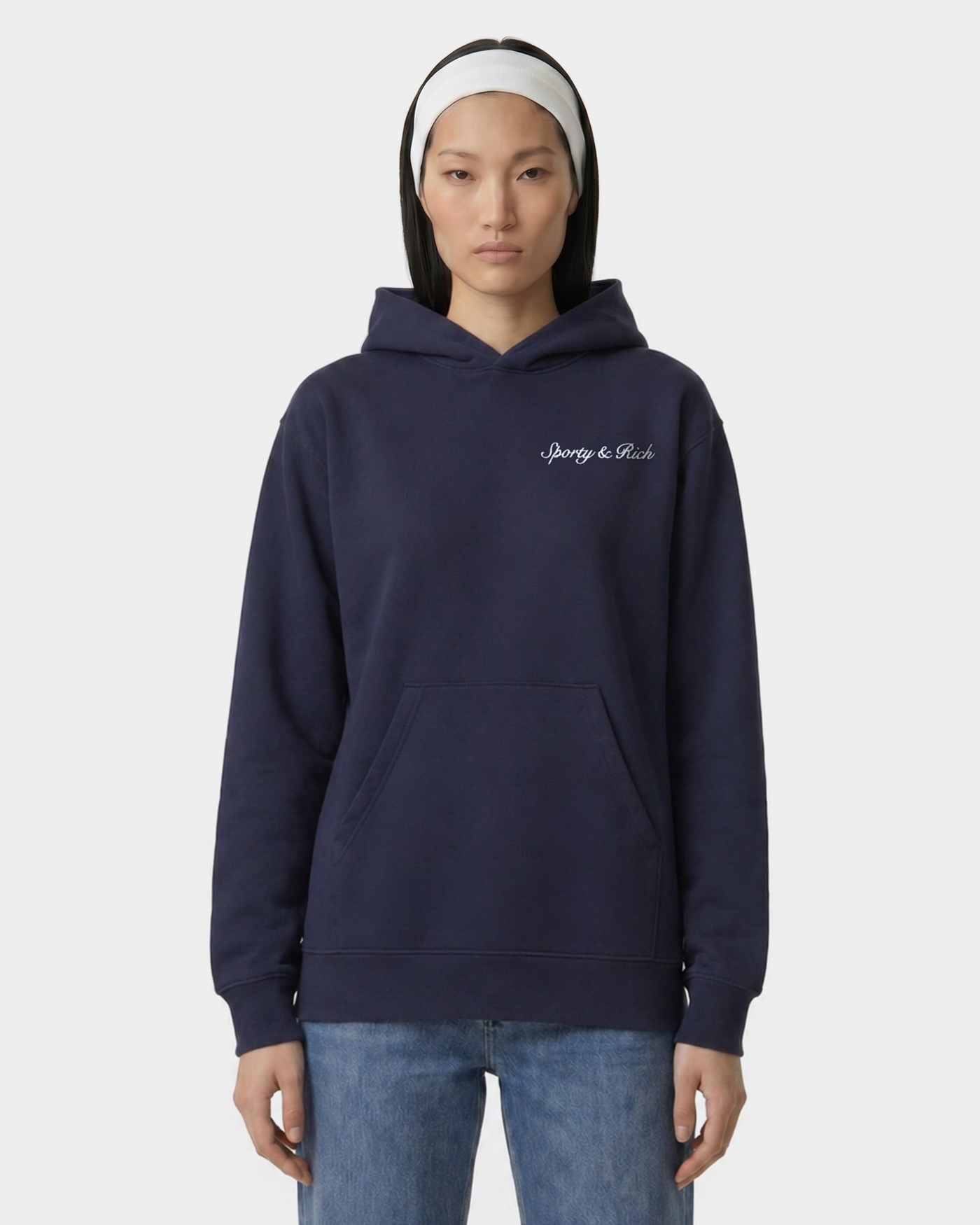 Sweat à capuche brodé « Syracuse » - Bleu marine/Blanc