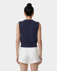 Gilet en maille avec logo Signature - Bleu marine/Blanc