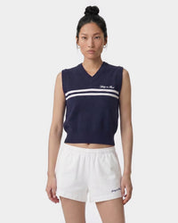 Gilet en maille avec logo Signature - Bleu marine/Blanc