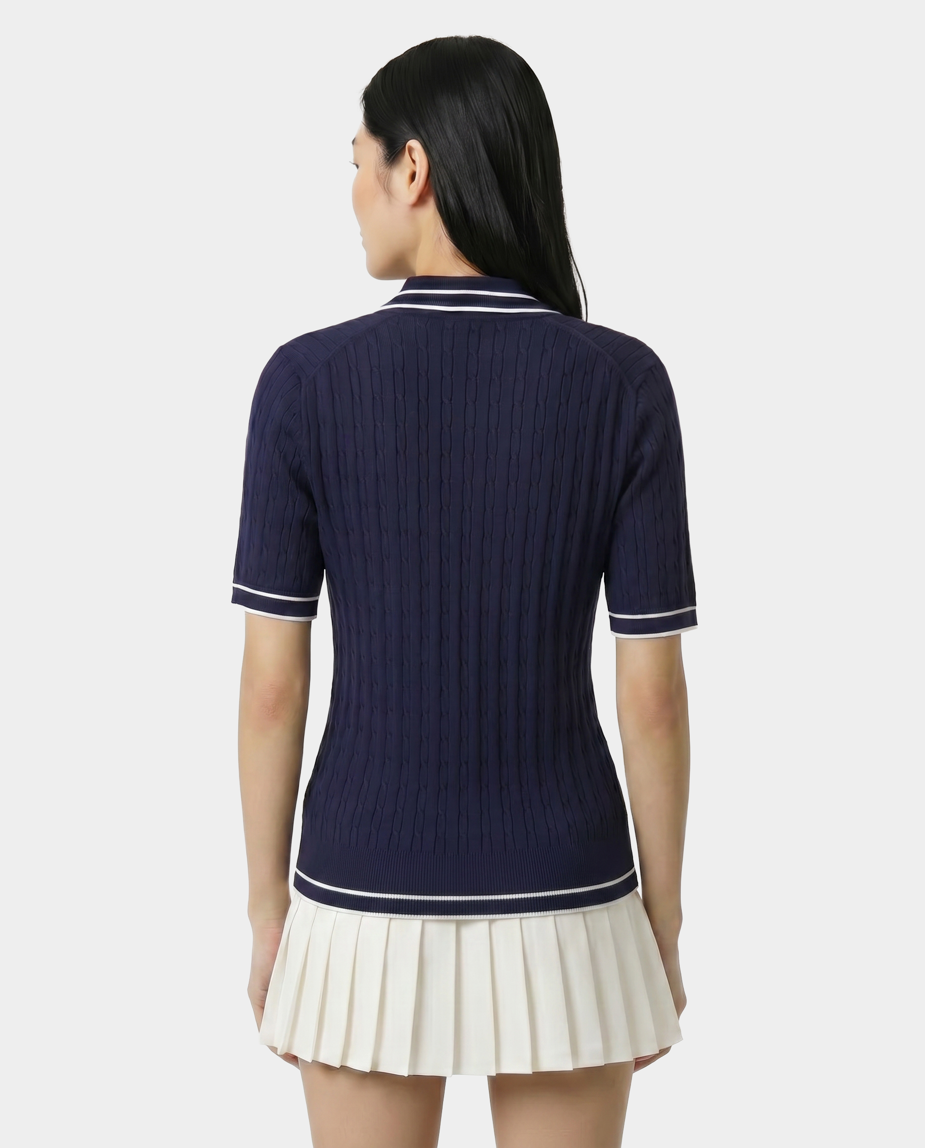 Polo à mini-torsades et logo Signature - Bleu marine/Blanc