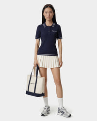Polo à mini-torsades et logo Signature - Bleu marine/Blanc