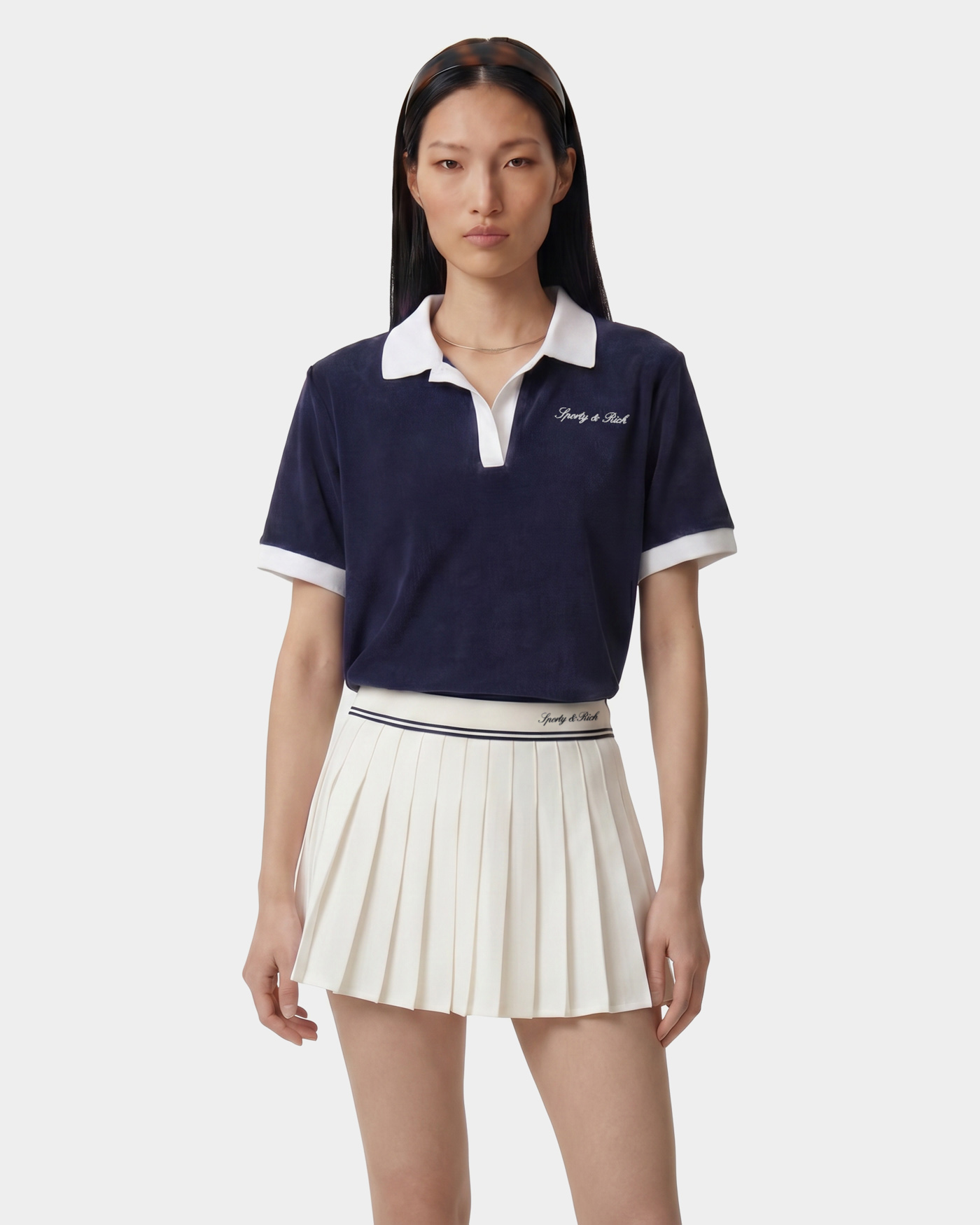 Polo en tissu éponge Signature Logo - Bleu marine/Blanc