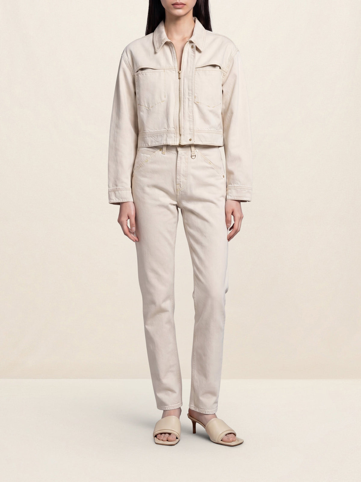 220€ / 6 sold //10 QTY / ST60%   Veste De-Nîmes à poches fendues en denim - Light Beige