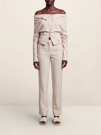 Veste courte Camargue en lin et soie - Light Beige