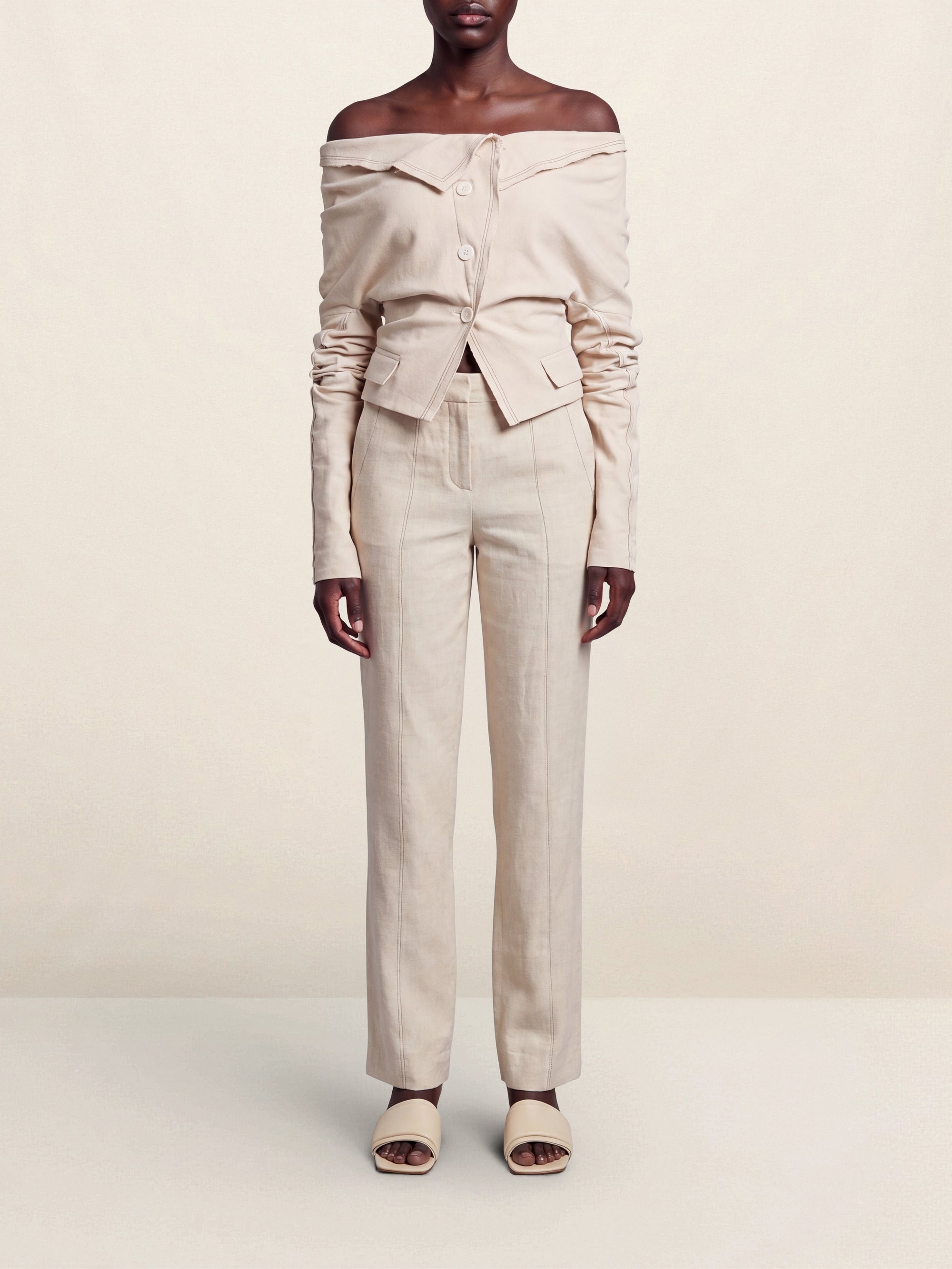 Veste courte Camargue en lin et soie - Light Beige