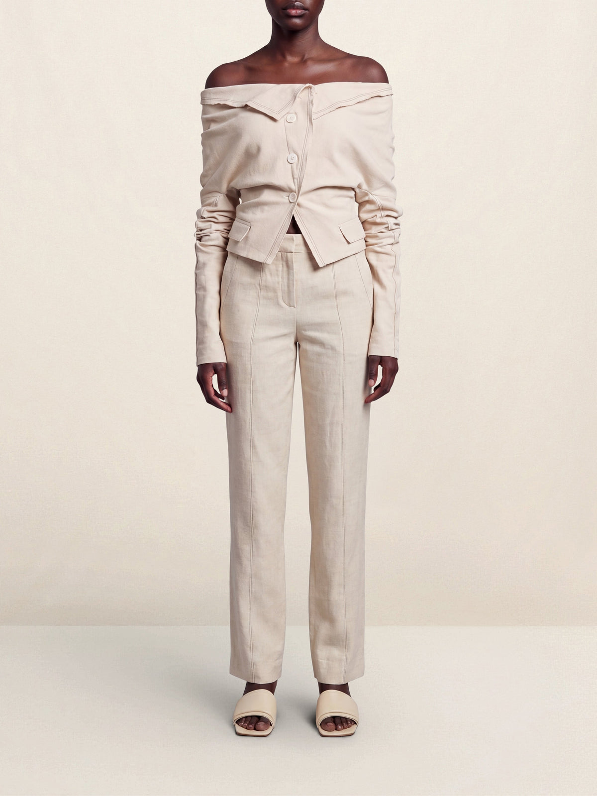 75€ / 1 sold //2 QTY / ST50%   Pantalon Camargue en lin et soie - Light Beige