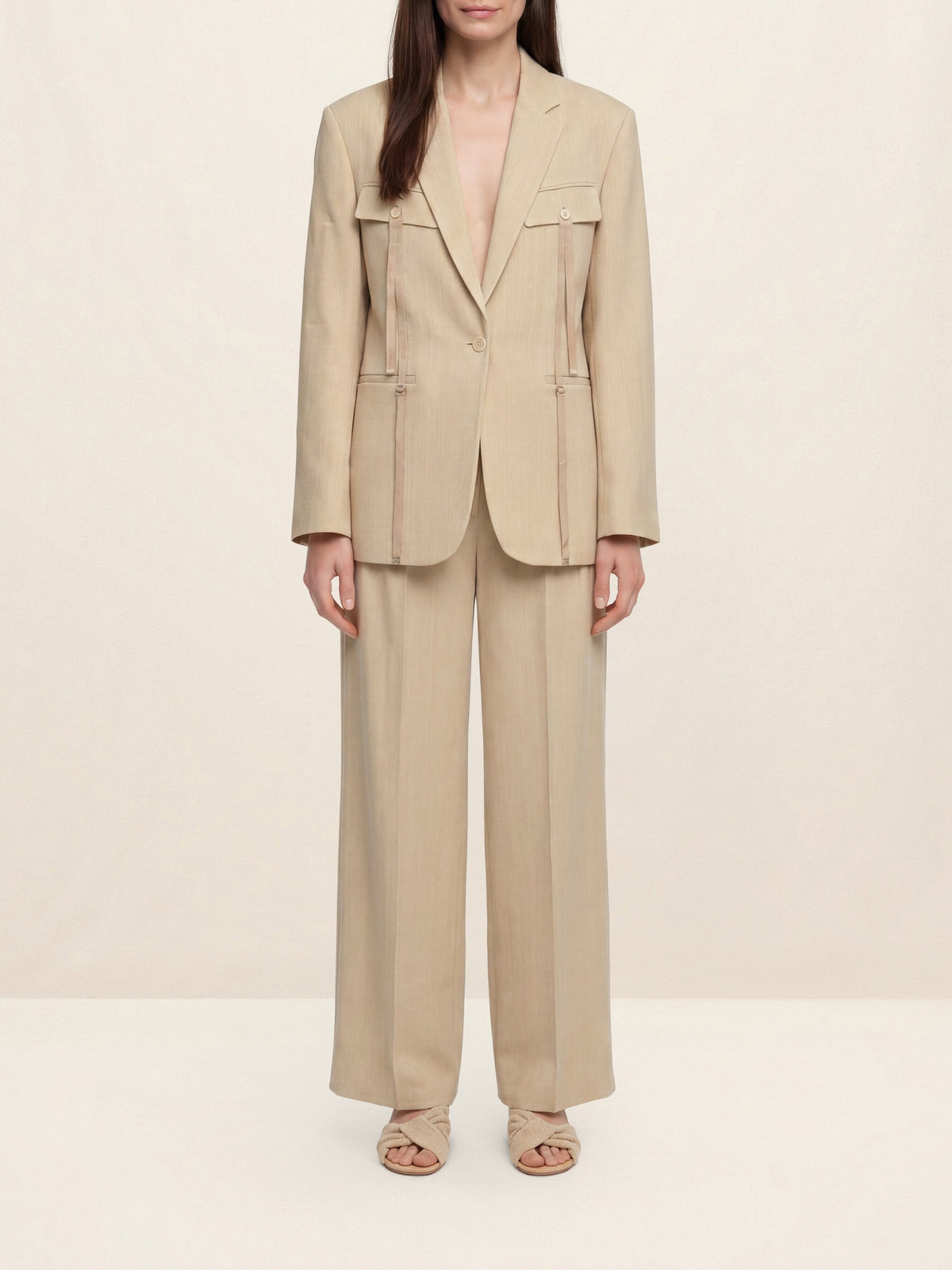 75€ / 6 sold //6 QTY / ST100%   Pantalon Santon en soie mélangée - Dark Beige
