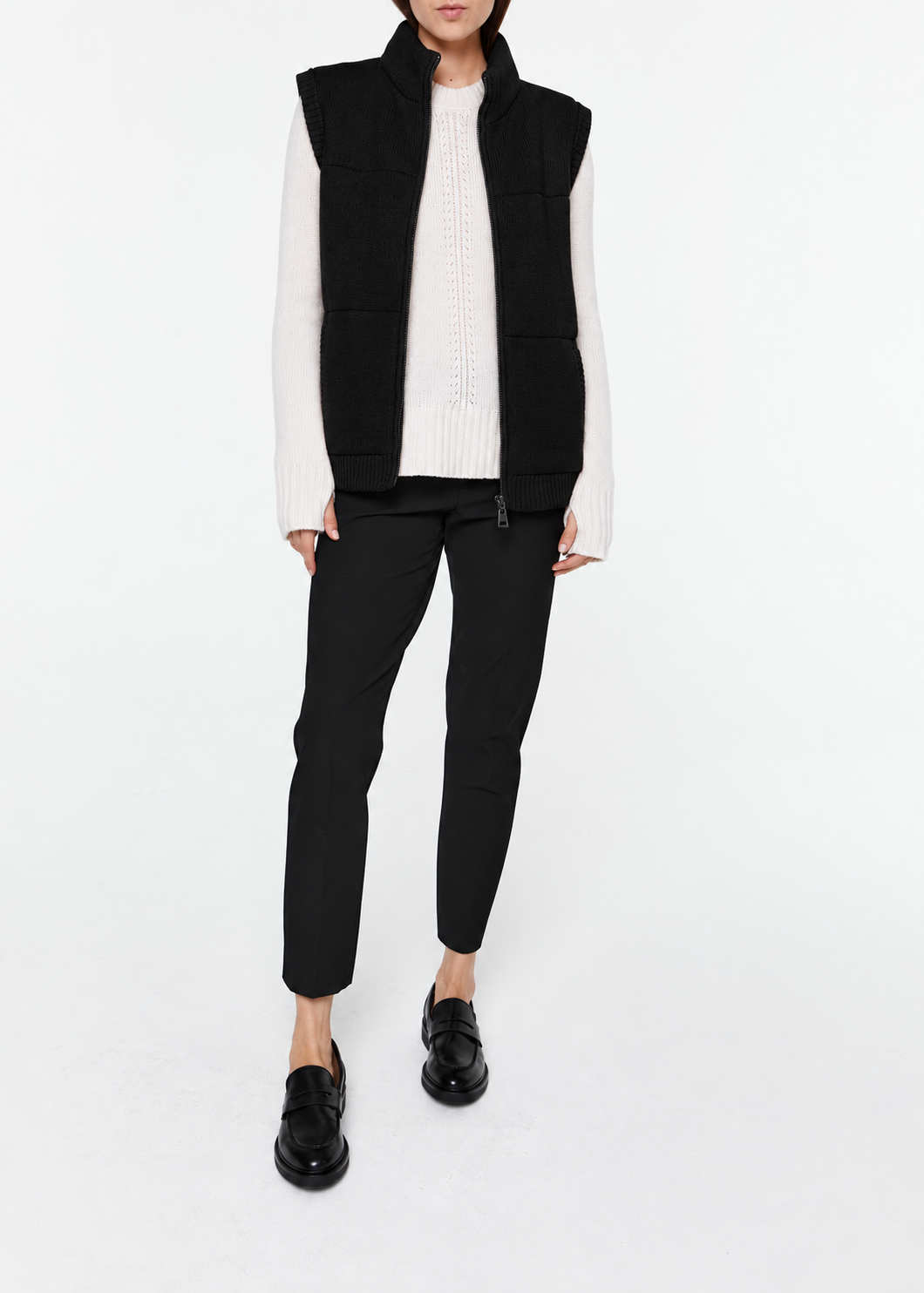 Gilet zippé sans manches en laine - Noir