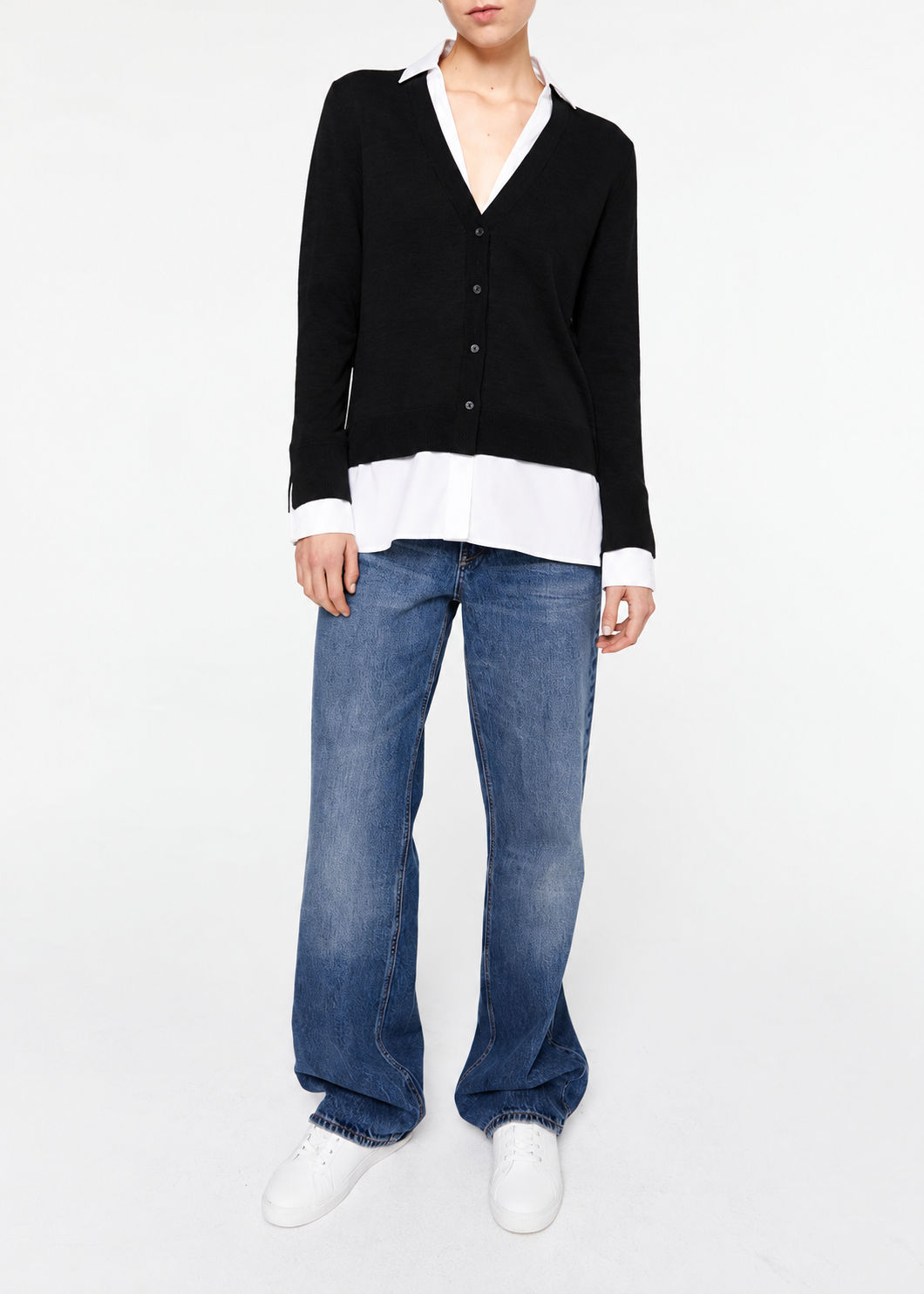 Gilet à détail chemise en laine - Marine