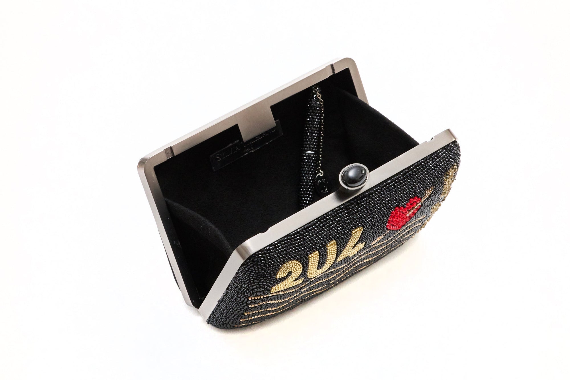 Minaudière Love 4 Ever en soie brodée à la main - Noir