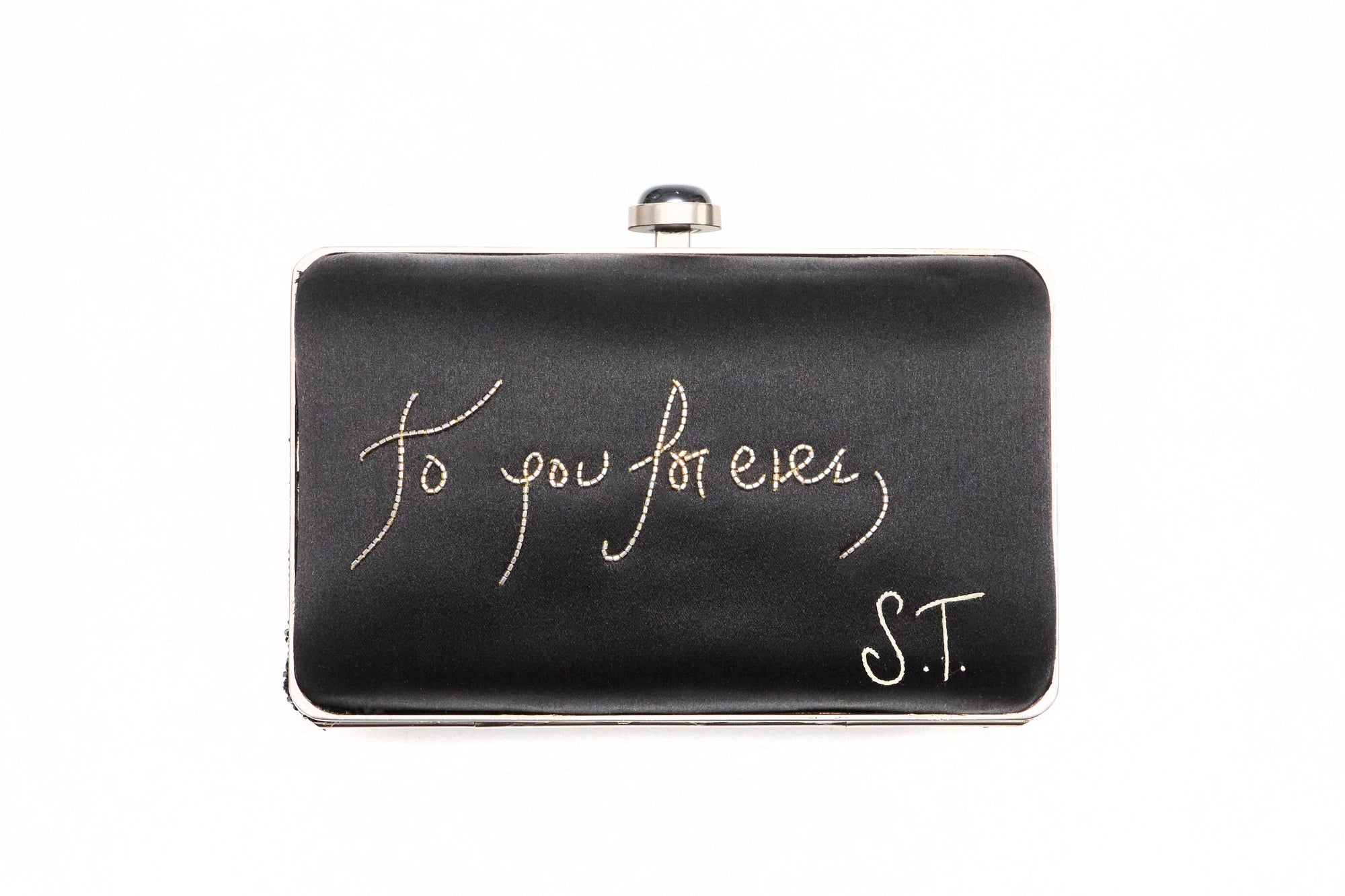 Minaudière Love 4 Ever en soie brodée à la main - Noir