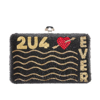 Minaudière Love 4 Ever en soie brodée à la main - Noir